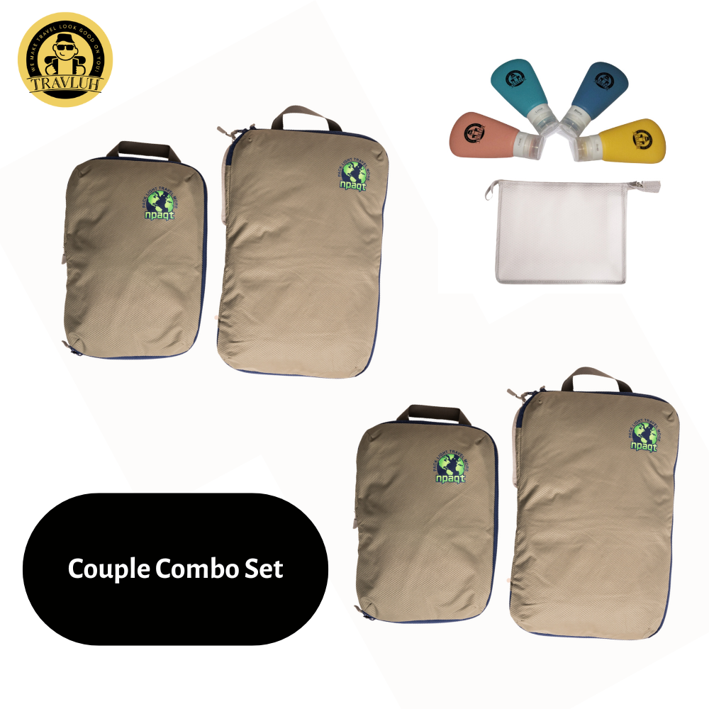 Couple Combo - Compression Packing Cubes and Travel Bottle Set