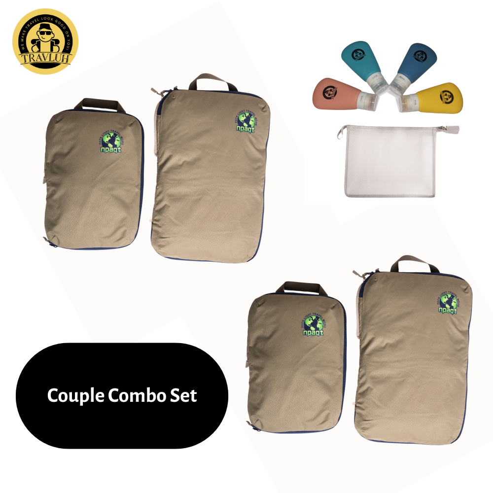 Couple Combo -  Compression Packing Cubes and Travel Bottle Set